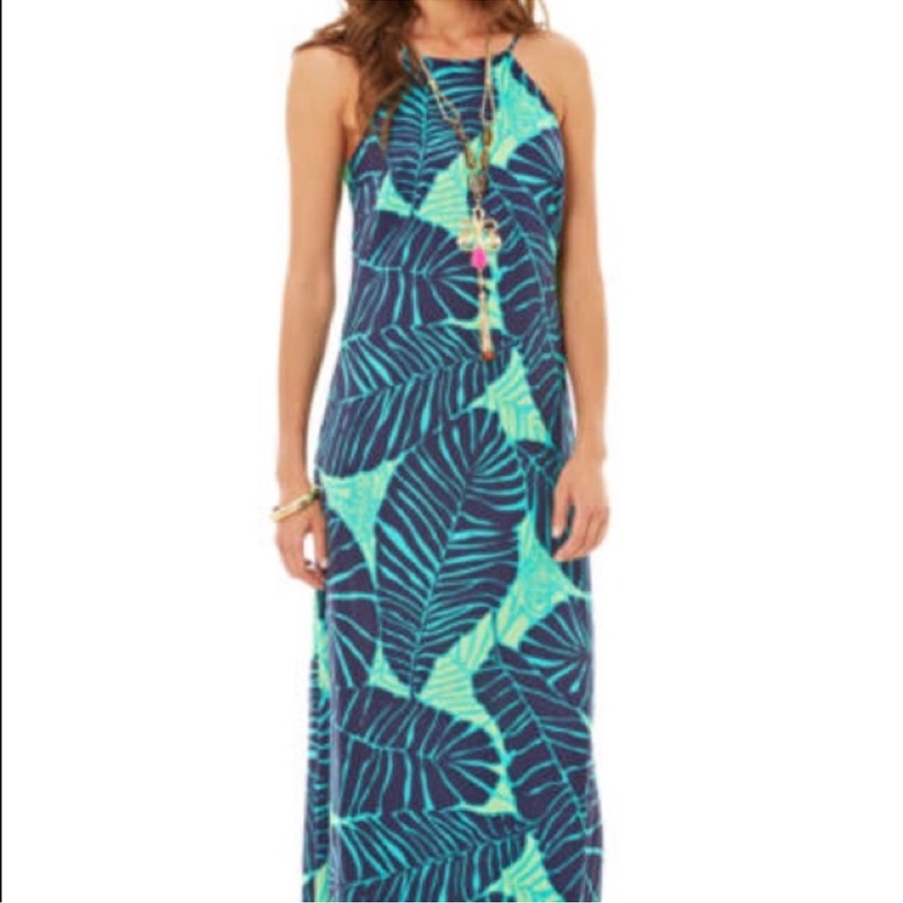 Lilly Pulitzer Under the Palms Angel Maxi Dress Halter S EUC